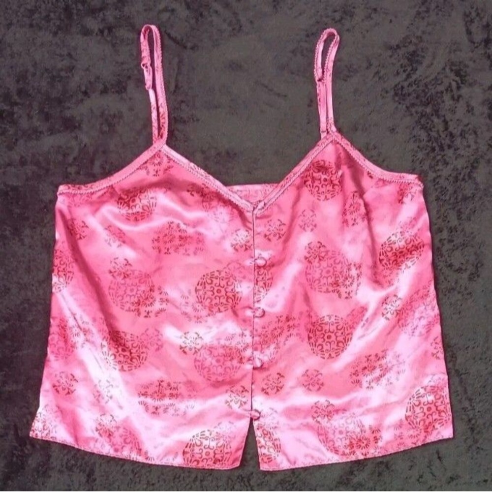 VTG Valerie Stevens Pink Satin Jacquard Camisole Cami Pajama Tank Top M Y2K 90s